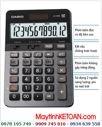 Casio JS-20B, Máy tính tiền Casio JS-20B để bàn bỏ túi màn hình 12 số chính hãng | CÒN HÀNG
